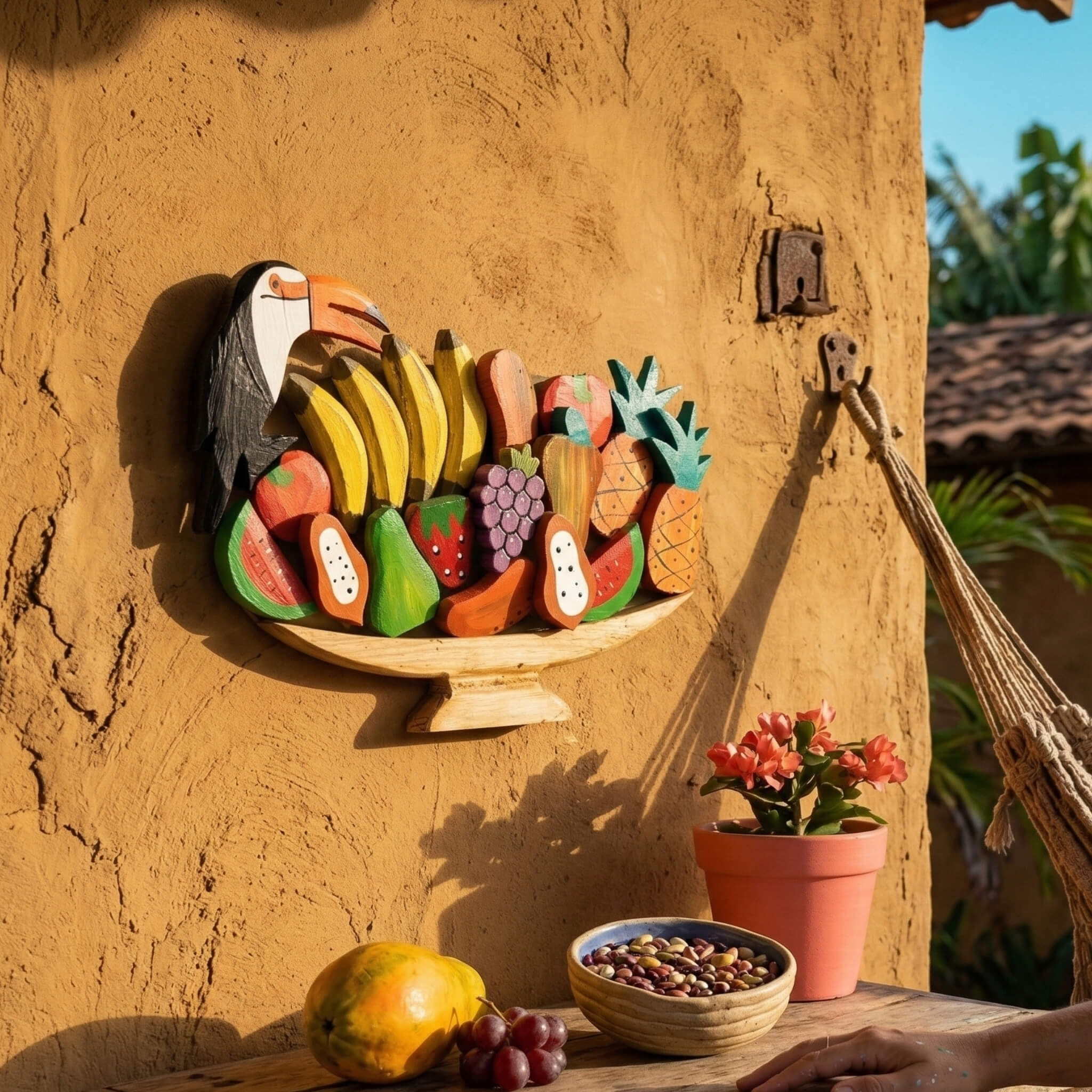 "Quadro de Parede Tucano com Frutas - 30x38x16"