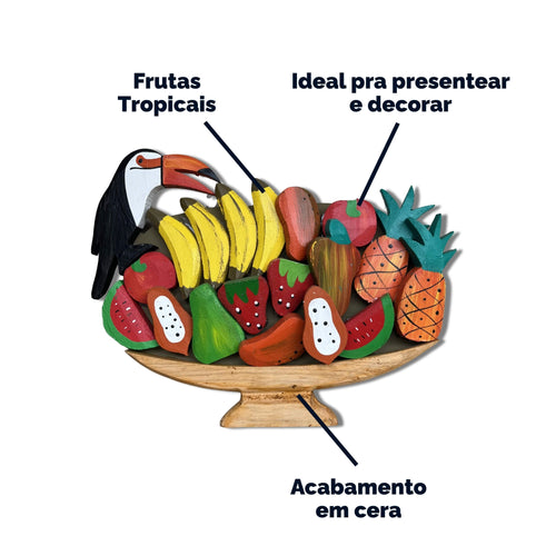 "Quadro de Parede Tucano com Frutas - 30x38x16 detalhes"
