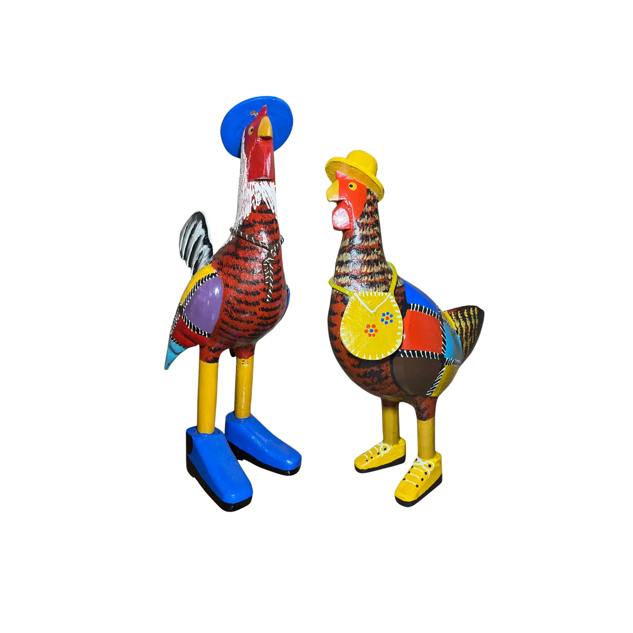 Casal Galo e Galinha com Patchwork - Kit 2 peças