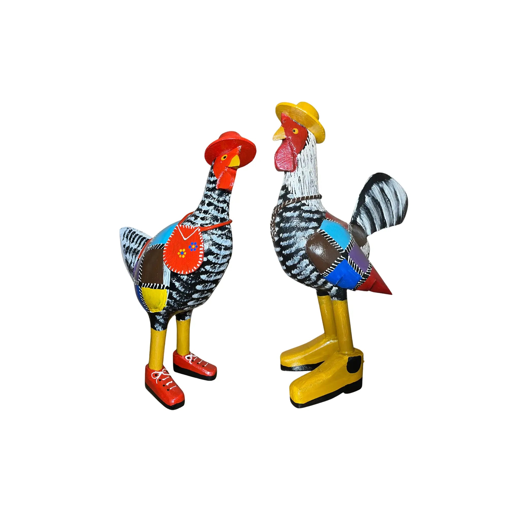 Casal Galo e Galinha com Patchwork - Kit 2 peças