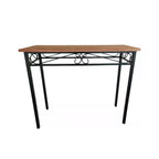 "Um aparador de ferro com pintura eletrostática preta e tampo de madeira tratada"