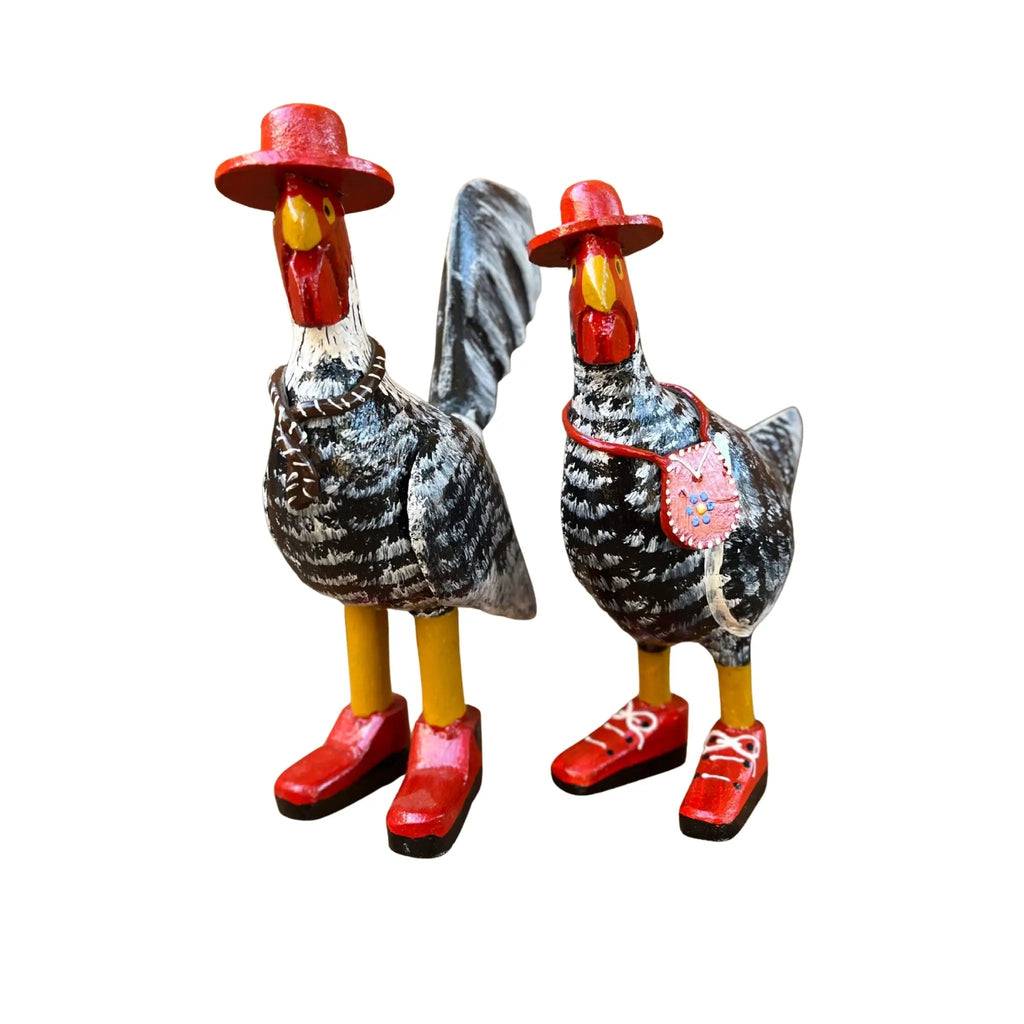 Casal Galo e Galinha Charmosos - Kit 2 peças - Ateliê Vó Adélia