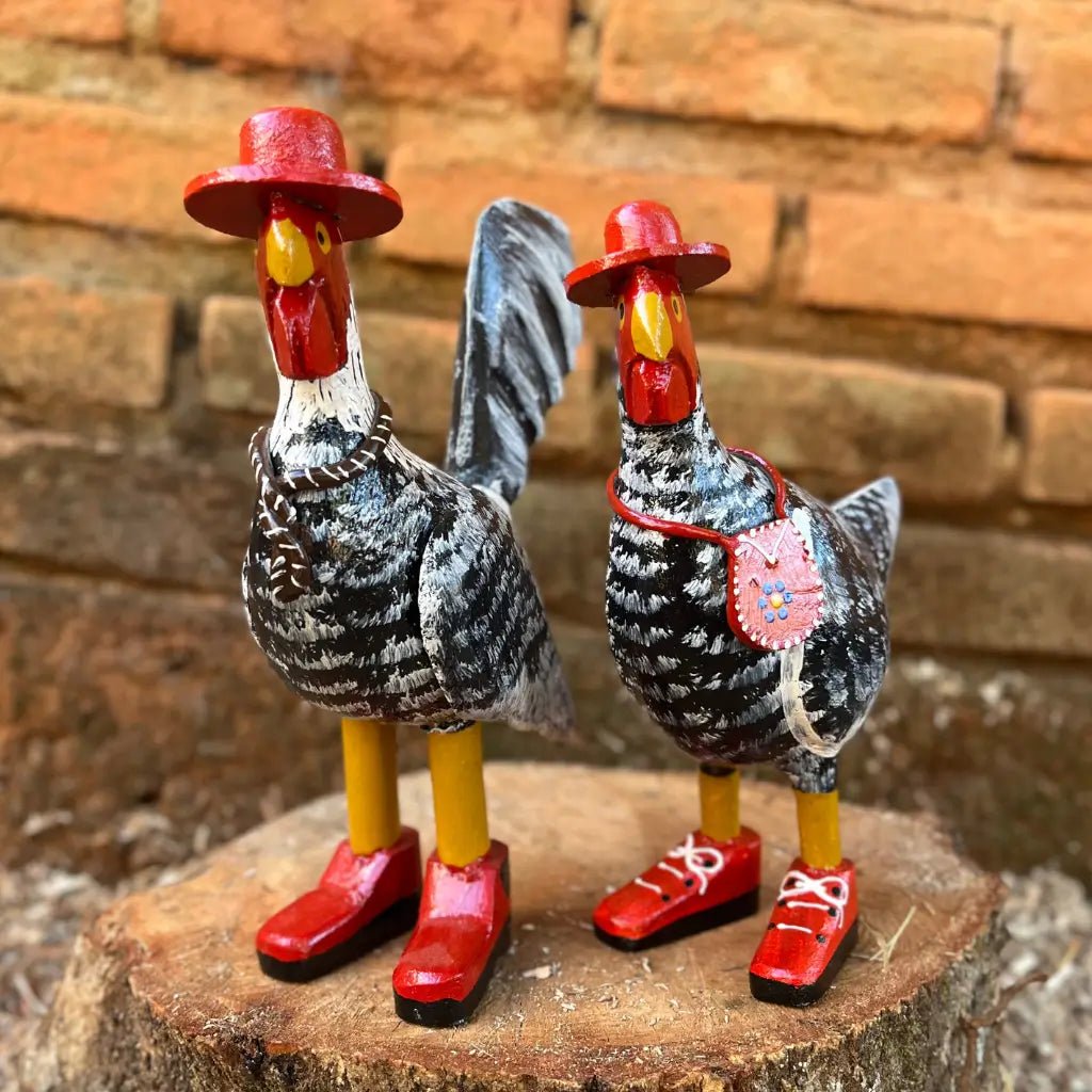 Casal Galo e Galinha Charmosos - Kit 2 peças - Ateliê Vó Adélia