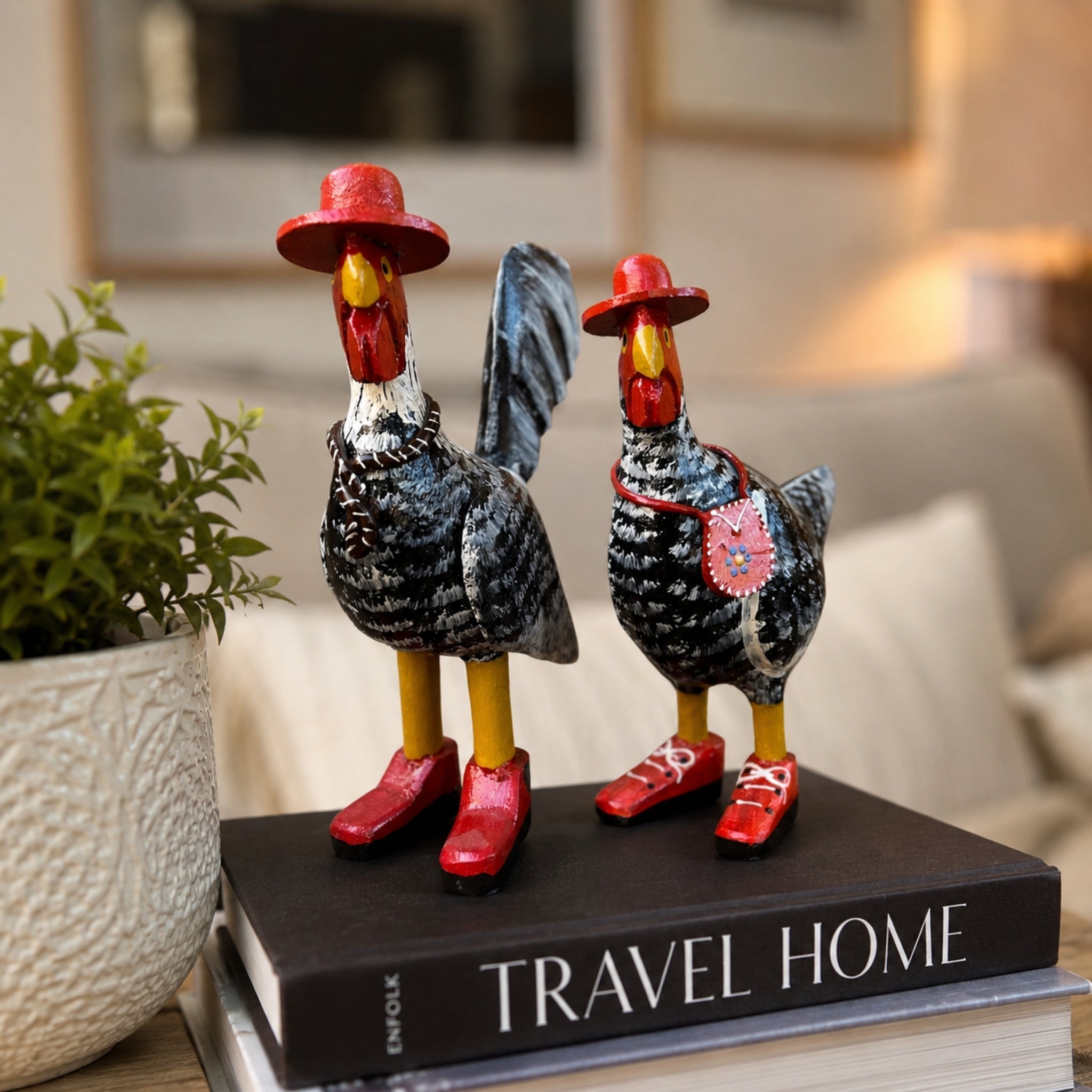 Casal Galo e Galinha Charmosos - Kit 2 peças - Ateliê Vó Adélia