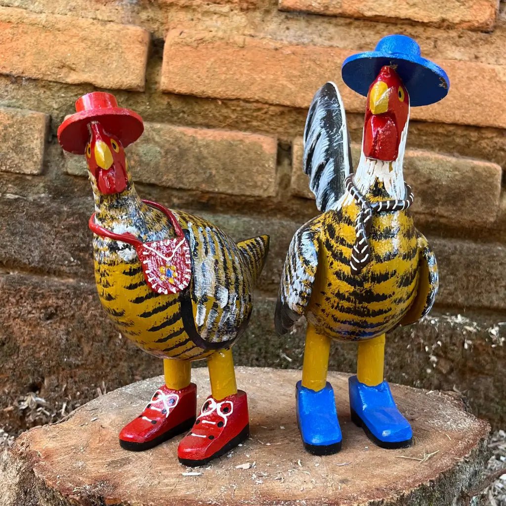Casal Galo e Galinha Charmosos - Kit 2 peças - Ateliê Vó Adélia