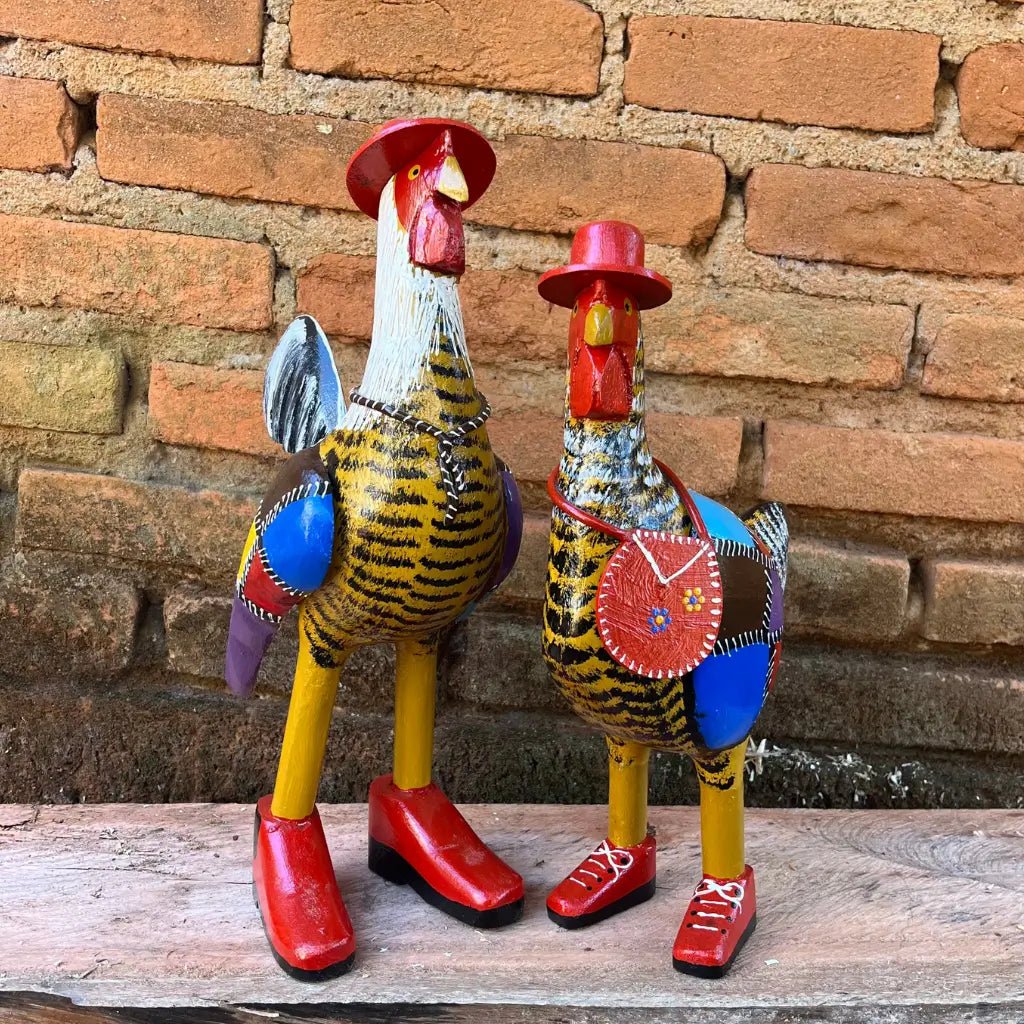 Casal Galo e Galinha com Patchwork - Kit 2 peças - Ateliê Vó Adélia