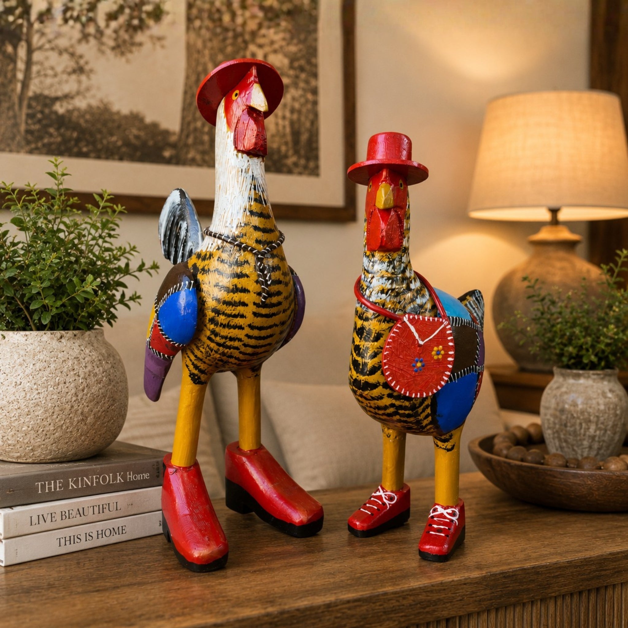 Casal Galo e Galinha com Patchwork - Kit 2 peças - Ateliê Vó Adélia