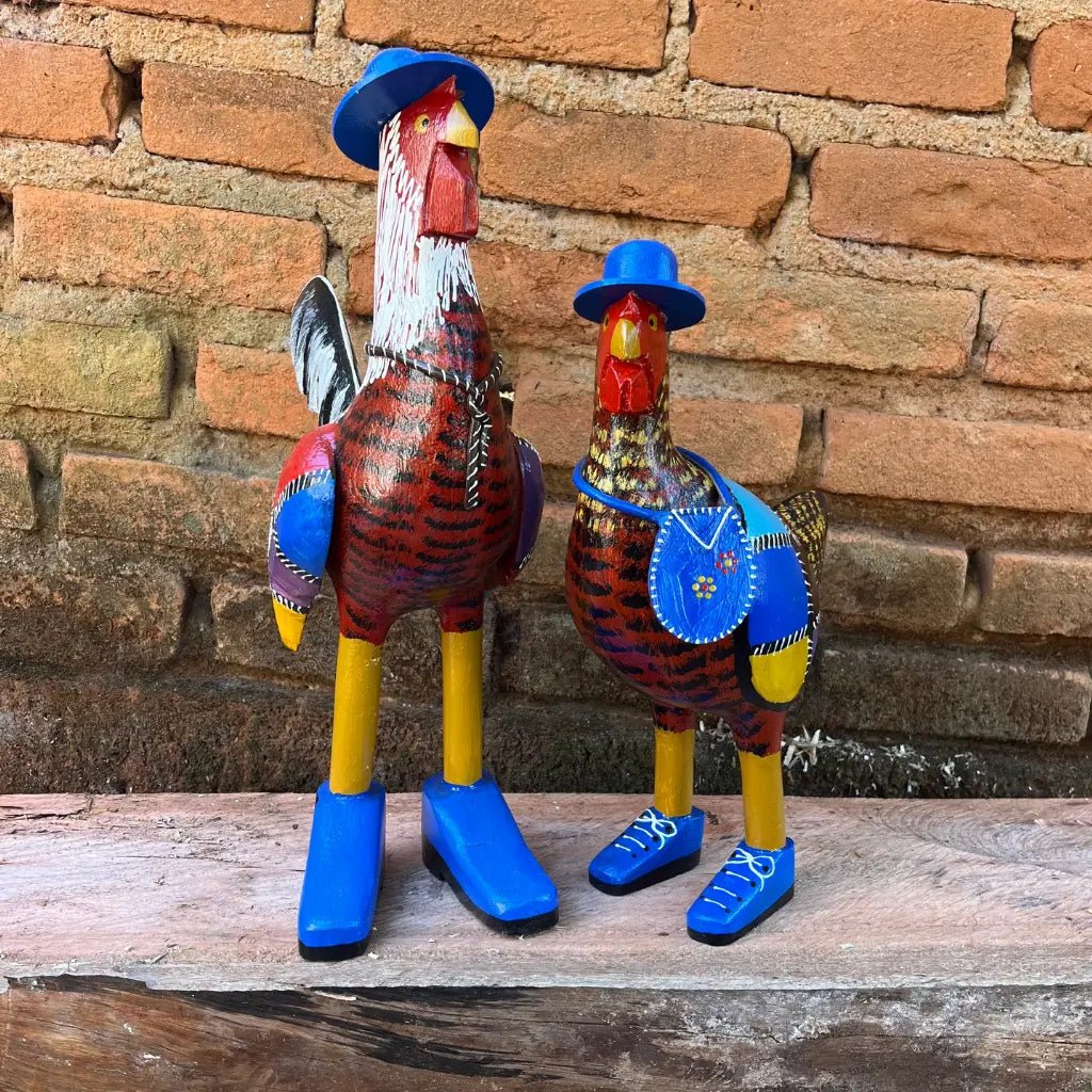 Casal Galo e Galinha com Patchwork - Kit 2 peças - Ateliê Vó Adélia