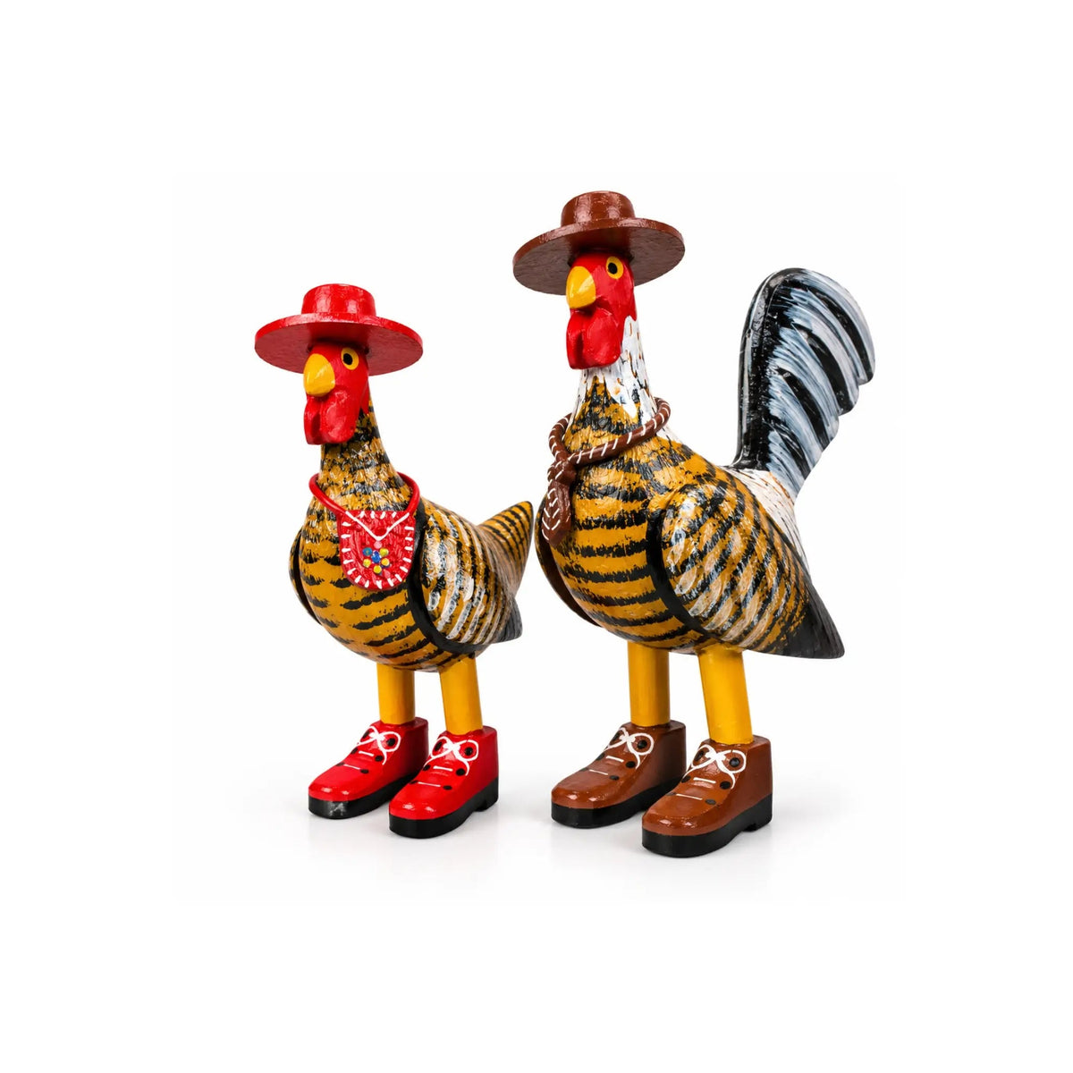 Casal Galo e Galinha de Madeira Decorativo - Ateliê Vó Adélia