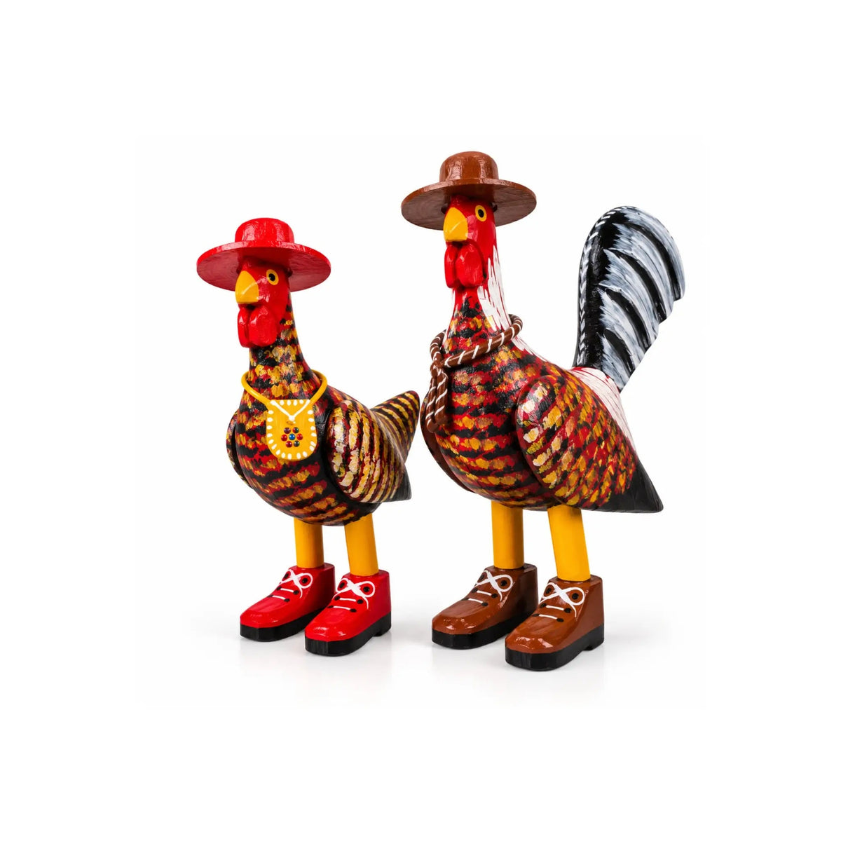 Casal Galo e Galinha de Madeira Decorativo - Ateliê Vó Adélia