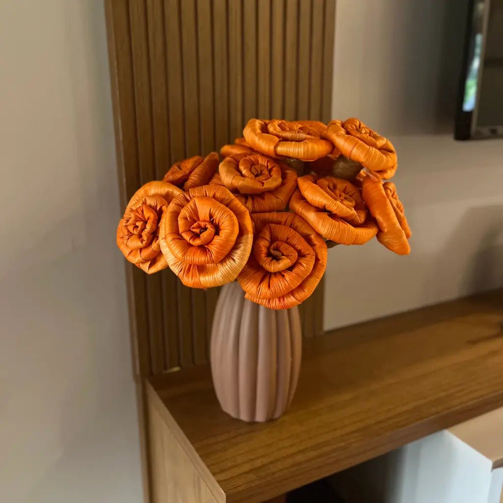 Flores de Palha Laranja - Dúzia - Ateliê Vó Adélia
