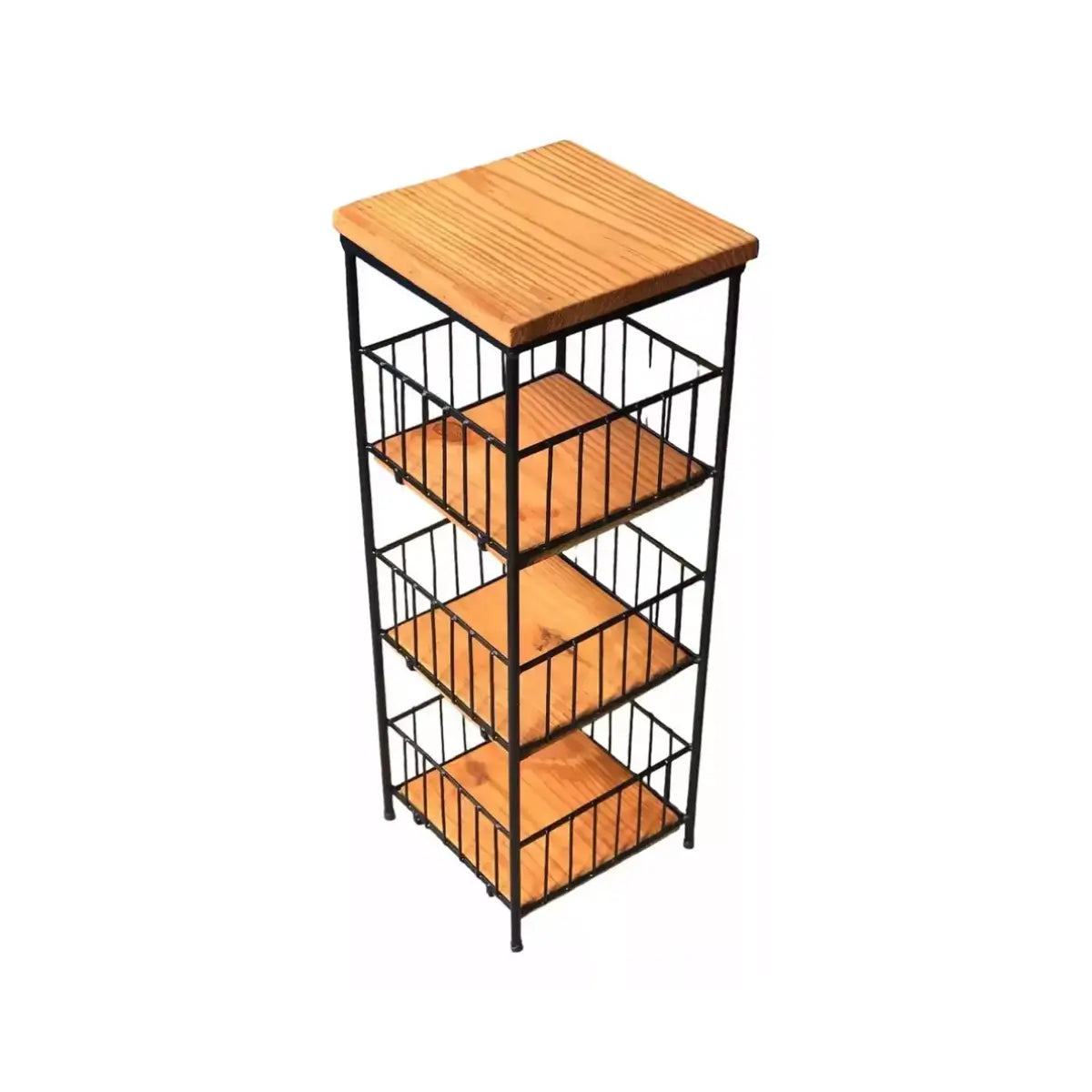 "Um Porta Filtro com 3 repartições em forma de fruteira feito de ferro e madeira"