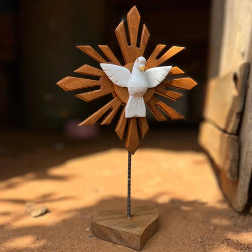 Pedestal com Divino Espírito Santo - Madeira - Ateliê Vó Adélia