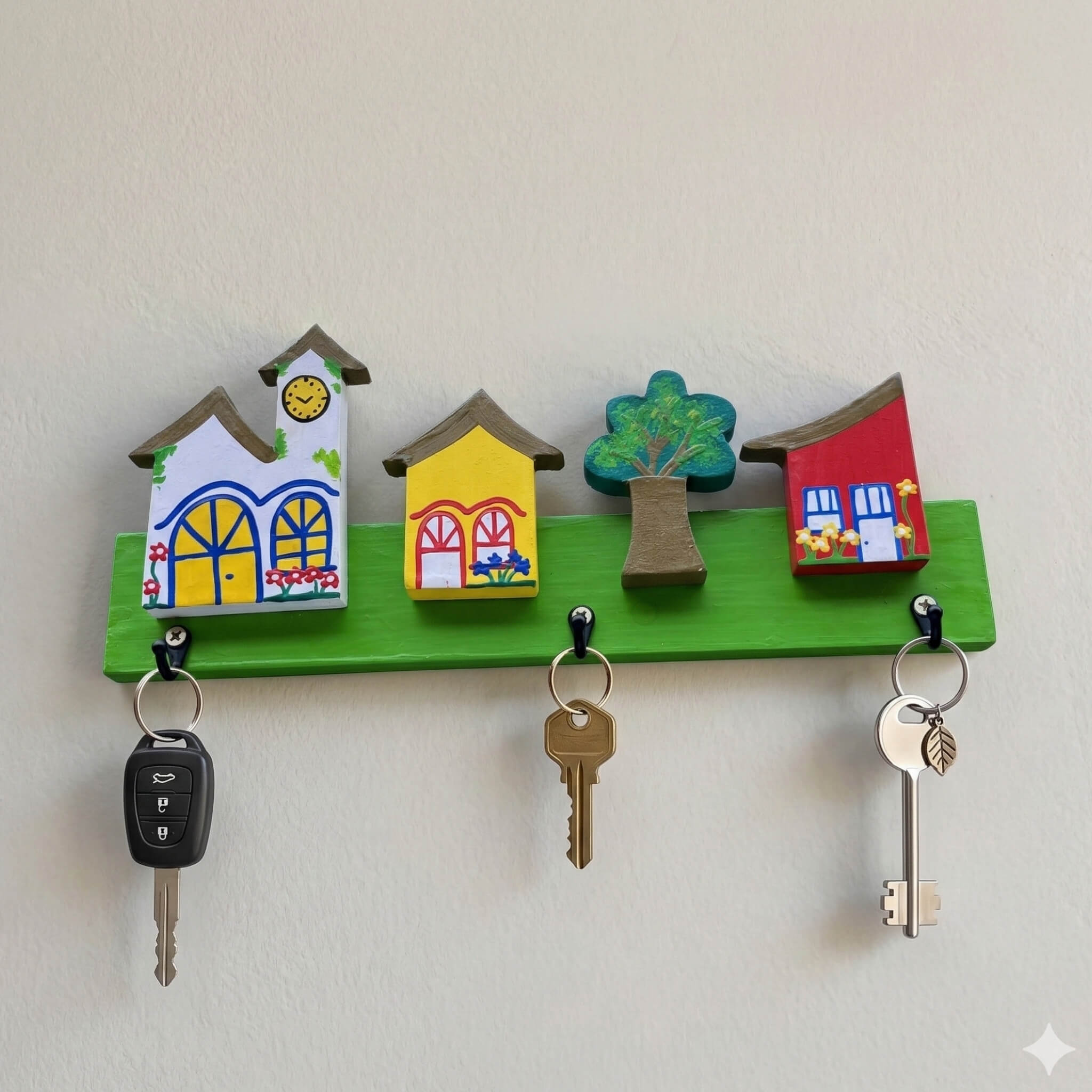Porta Chaves de Parede com 3 Ganchos - Casas - Ateliê Vó Adélia