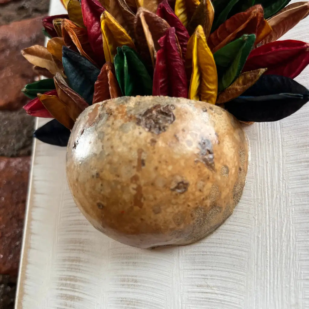 "Detalhes do vaso feito de cabaça no quadro de parede"