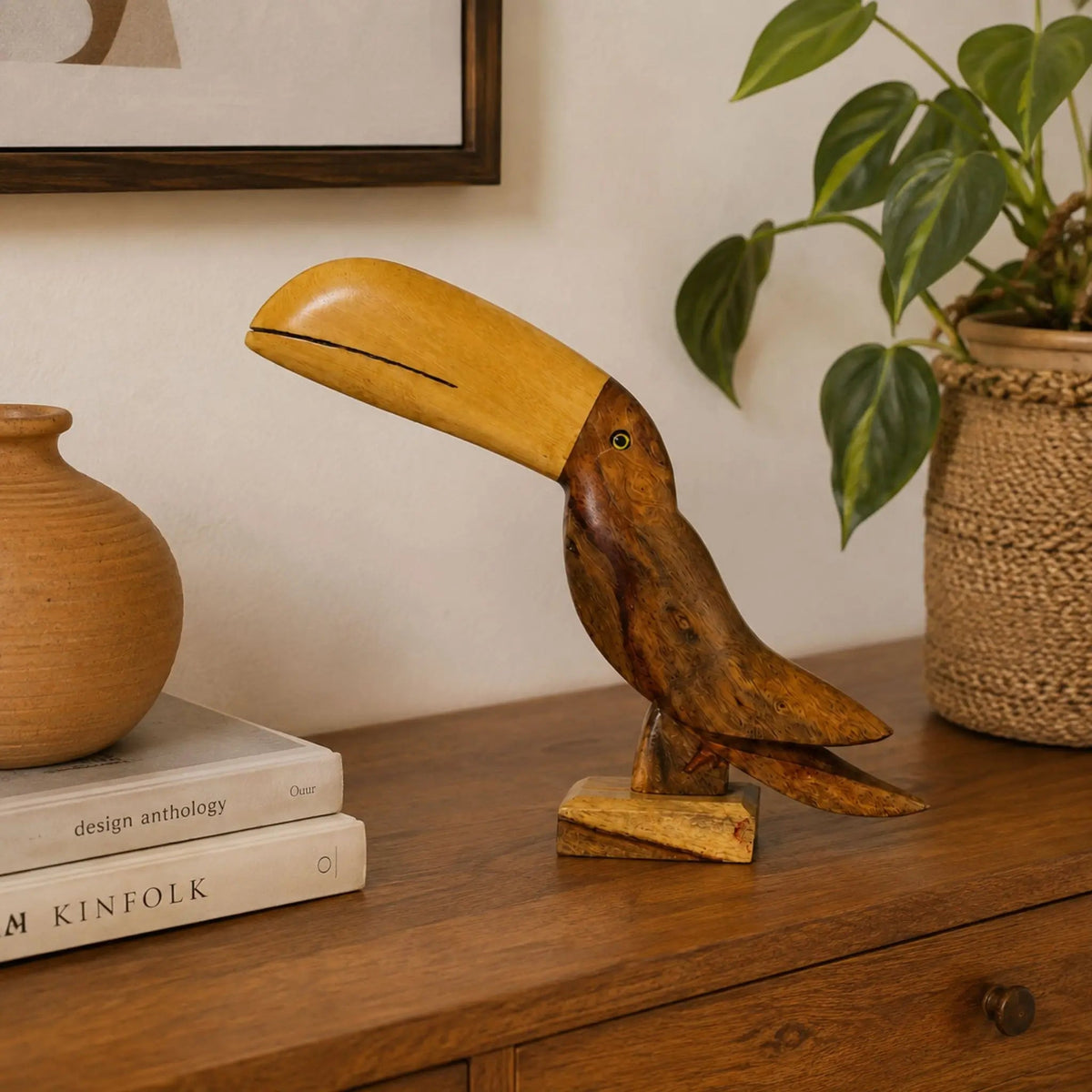 Tucano de Madeira Escultura Decorativa - 15x19 - Ateliê Vó Adélia