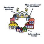 Vila de Casinhas de Parede Decorativas - Madeira - Ateliê Vó Adélia