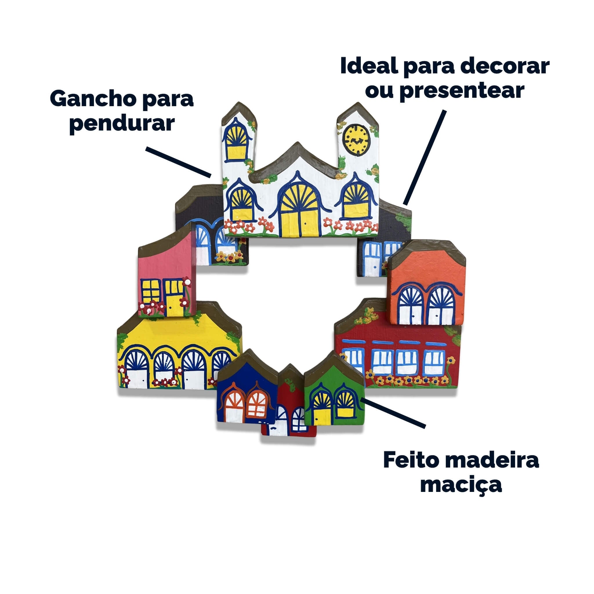 Vila de Casinhas de Parede Decorativas - Madeira - Ateliê Vó Adélia
