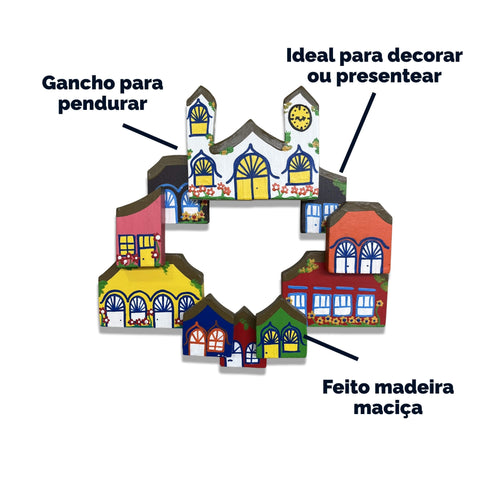 Vila de Casinhas de Parede Decorativas - Madeira - Ateliê Vó Adélia